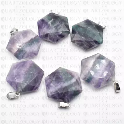 Fluorite Pendant Crystal Hexagon Necklace Rainbow-Fluorite High Quality • £7.99