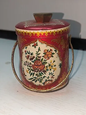 Murray Allen Red Flower Metal Tin Canister Alpine Lid And Handle England Vintage • $9