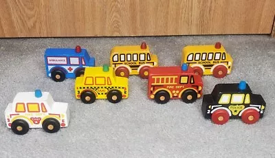 Vtg Montgomery Schoolhouse Wooden Cars Taxi Fire Dept Chief Ambulance Bus Taxi  • $49.99