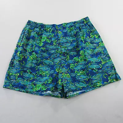 Vintage Fruit Of The Loom Boxer Shorts Mens Large Blue Green Fish Print USA • $29.99