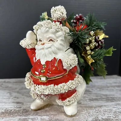 Vintage Napco Ceramic Planter Santa Claus With Sack Spaghetti Trim Waving • $49.97