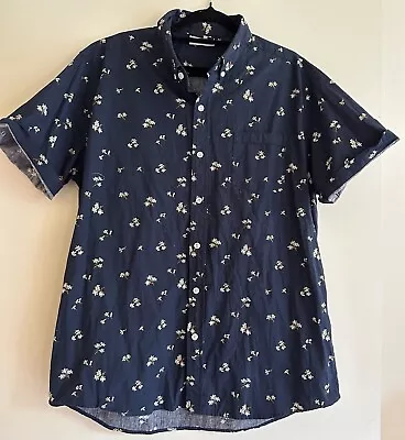 Vanishing Elephant Cherry Blossom Print Button Up Shirt Navy Blue XL • $40