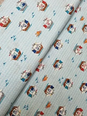 Cotton Fabric Quilting Material Pirate Galleons - Pale Blue Makower • £4.15