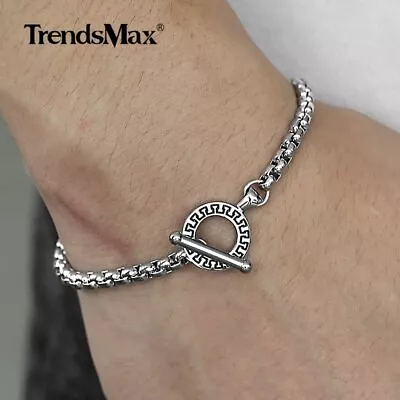 4mm 9  Silver Stainless Steel Box Chain Bracelet Toggle Clasp Christmas Gift • $8.54