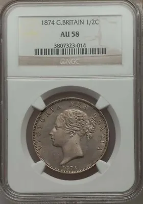 Great Britain Victoria  1874  Half-crown Almost Uncirculated Certified Ngc Au-58 • $625