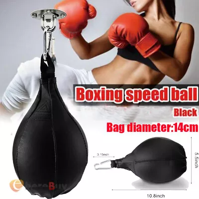 Leather Speed Ball MMA Pear Punch Bag Training Punching Speed Bag Boxing Black • $14.29