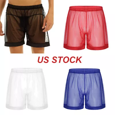 US Men's Mesh Sheer Lingerie Boxer Shorts Loose Swim Pants Underwear Nightwear • $8.09