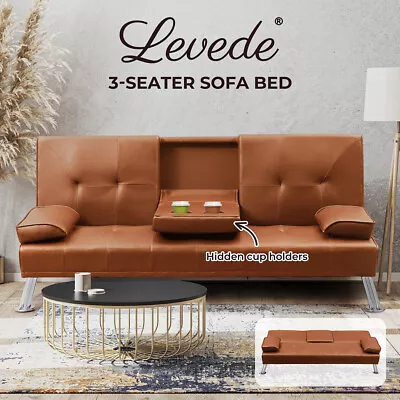 Levede Sofa Bed Adjustable Recliner Lounge Couch Leather 3 Seater Cup Holder • $379.99