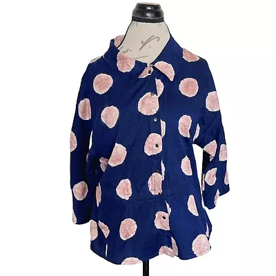 Babette Womens Blouse Floral Print Button Blue Pink  Long Sleeve Collar Sz Large • $38.47