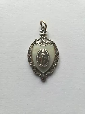 Vtg Theda Sterling Silver Marcasite Mary Miraculous Medal 1 1/4 Mother Of Pearl  • $24.98