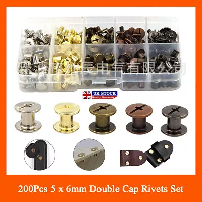 200Pcs Rivets Double Cap Metal Stud Screw Fixing Tool For Leather Craft Belt Kit • £9.47