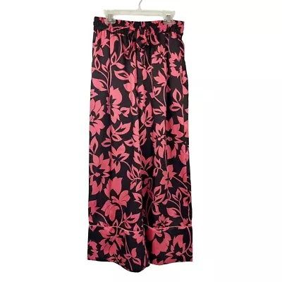 Zara Pink Floral Print Wide Leg Pull On Pants Satin Palazzo - Women's Size XS • $17.99