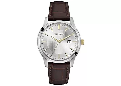 Bulova 98B266 Men’s Dress Silver-Tone Dial & Brown Leather Band Quartz Watch • $119.40