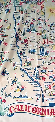 Vintage 1950’s Souvenir Tablecloth California State Map Pre Disney • $49