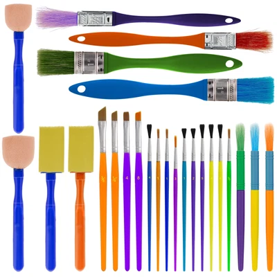 $10.99 • Buy 25pc Children's All Purpose Paint Brush Set - 6 Types, Flat, Round Foam Brushes