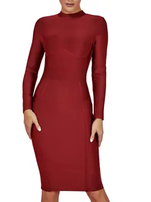 $65 • Buy Herve Leger Bodycon Bandage Cocktail Dress Long Sleeves Wine  C370 *XL