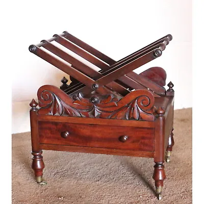 Victorian Carved Mahogany Single Drawer Canterbury Magazine Rack Turned Supports • £280