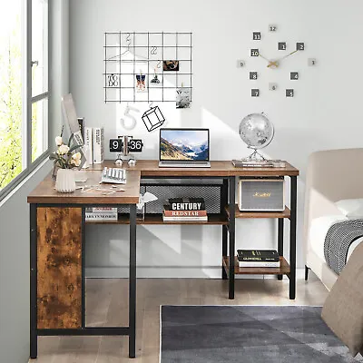 Industrial L-Shaped Corner Computer Desk W/ Spacious Tabletop & Storage Shelves • $169.99