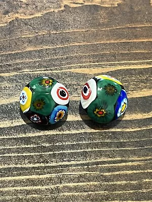 Vintage Art Glass Millefiori Round Clip Earrings • $15