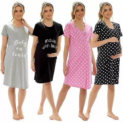 Maternity Nightdress Nightwear Nightie Breast Feeding Ladies Nightshirts Nursing • £6.97