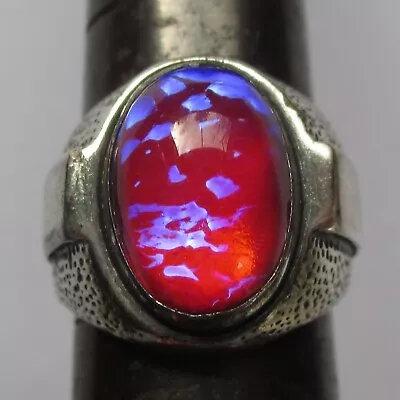 SIZE 8 VINTAGE STERLING SILVER DRAGON'S BREATH ART GLASS SOUTHWESTERN RING Men's • $89