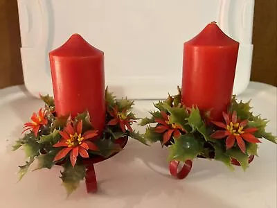 Poinsettia Holly Ornament Candle Rings For Tapers Vintage Christmas • $30