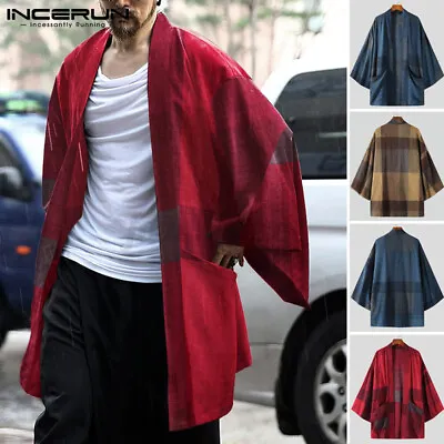 Retro Men's Japanese Coat Kimono Top Jacket Baggy Cardigan Yukata Loose Outwear • £12.09