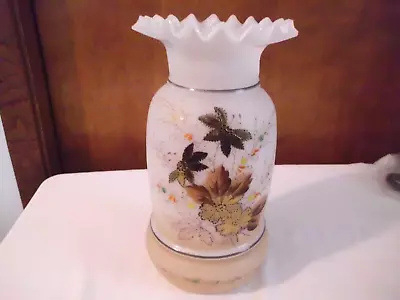 Antique Bristol Art Glass Fluted Vase Hand Painted Gold Leaves & Flowers • $26.50