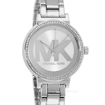 Michael Kors Sophie Womens Glitz Watch Silver MK Logo Dial Crystals • $117