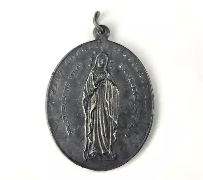 Antique Vintage STERLING SILVER Virgin Mary Sacred Heart Of Jesus Medal Pendant • $59.99