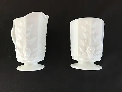 VINTAGE MILK GLASS CREAMER And OPEN SUGAR BOWL PANELED WESTMORELAND MARKED W • $20