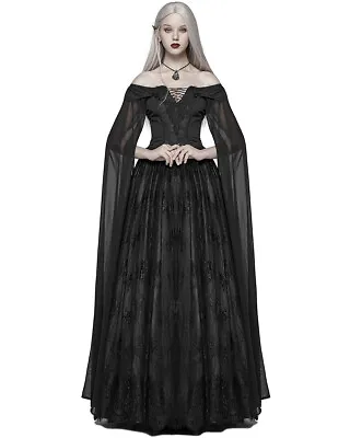 Punk Rave Gothic Wedding Dress Long Black Lace Witch Steampunk Victorian Prom • $180.27
