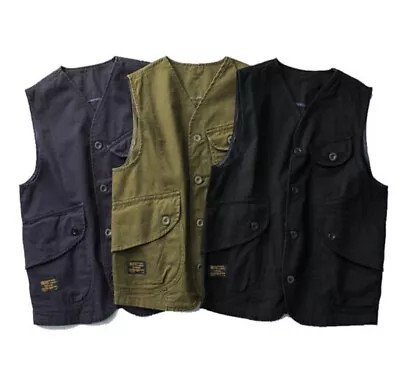 Men Waistcoat Gilet Cargo Vest Pocket Sleeveless Jacket Military Vintage Gilet   • $20.49