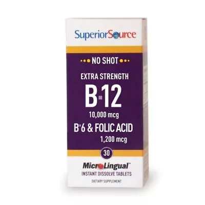 Superior Source No Shot Methyl B12 10000 Mcg/B6/Folic Acid 1200 Mcg 30 • $30.98