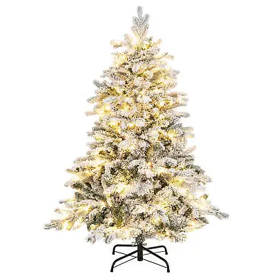 4.5 FT Pre-Lit Flocked Christmas Tree Hinged W/ 120 LED Lights & 757 Branch Tips • $74.99