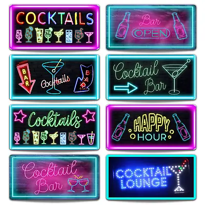 £5.79 • Buy Neon Bar Signs Cocktail METAL Hanging Plaque Beer Pub Club Man Cave Drinks Retro