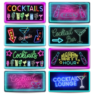 £5.79 • Buy Neon Bar Signs Cocktail METAL Hanging Plaque Beer Pub Club Man Cave Drinks Retro