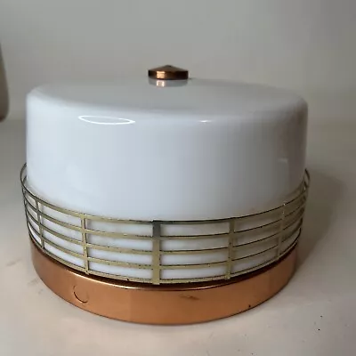 Mid Century Modern Ceiling Light Fixture Round Copper Gold White Glass Authentic • $59.97