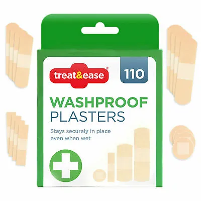 110pk Assorted Washproof Plasters | Breathable Waterproof Plasters • £2.99