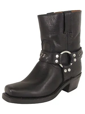 $328 Frye Womens Harness 8R Chain Pull On Square Toe Boots Black US 7.5 • £156.11