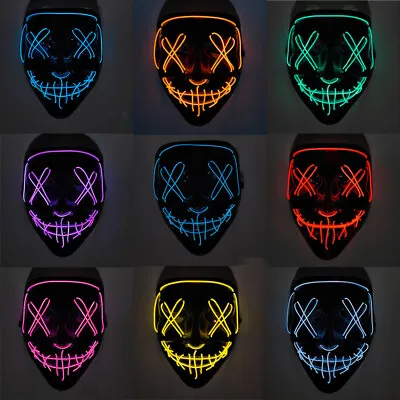 LED Purge Mask Glow In Dark Light Up Halloween Costume Scary Rave Festival • $12.06