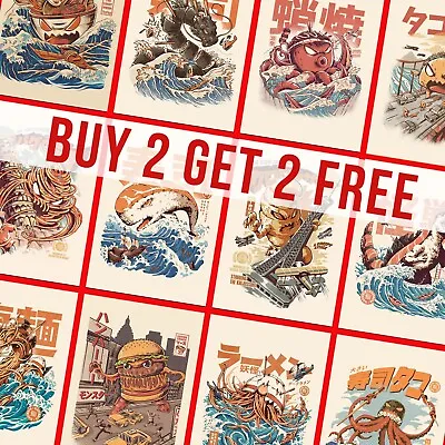 Vintage Japanese Kaijus Wall Art Posters Fun Retro Food Poster Prints • £9.99