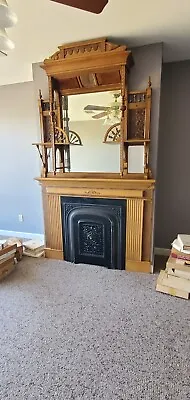 Antique Oak Fireplace Mantel With Mirror • $2500