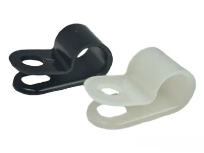 Black & White Nylon Plastic P Clips - Fasteners For Cable Tidy & Tubing • £3.69