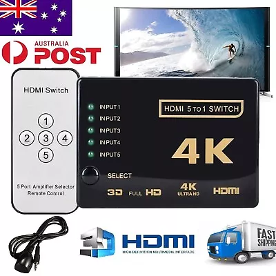 5 Port HDMI Splitter Switch Switcher Hub Box HDTV Ultra HD 4K 60Hz With Remote • $19.49