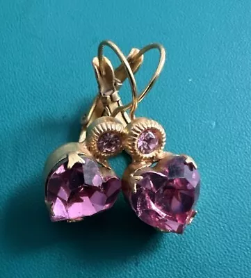 Vintage Jewelry Earrings Kirk Follys Pink Heart Gold Tone Metal • $22