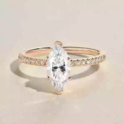 IGI Certified 1.18 TCW Marquise Lab Grown Diamond 14K Gold Birthday Gift Ring • $1059