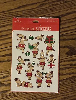 VINTAGE New Sealed HALLMARK CHRISTMAS FUNNY REINDEER Stickers 4 SHEETS • $12.98