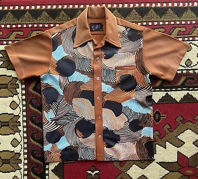 VTG Rayon Knit Graphic Pattern Shirt Adult Large - S Brown Relaxed Fit Retro • $30