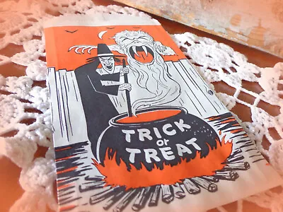 Vintage Halloween Witch Trick Or Treat Party Favor Candy Bag Black Cauldron • $7